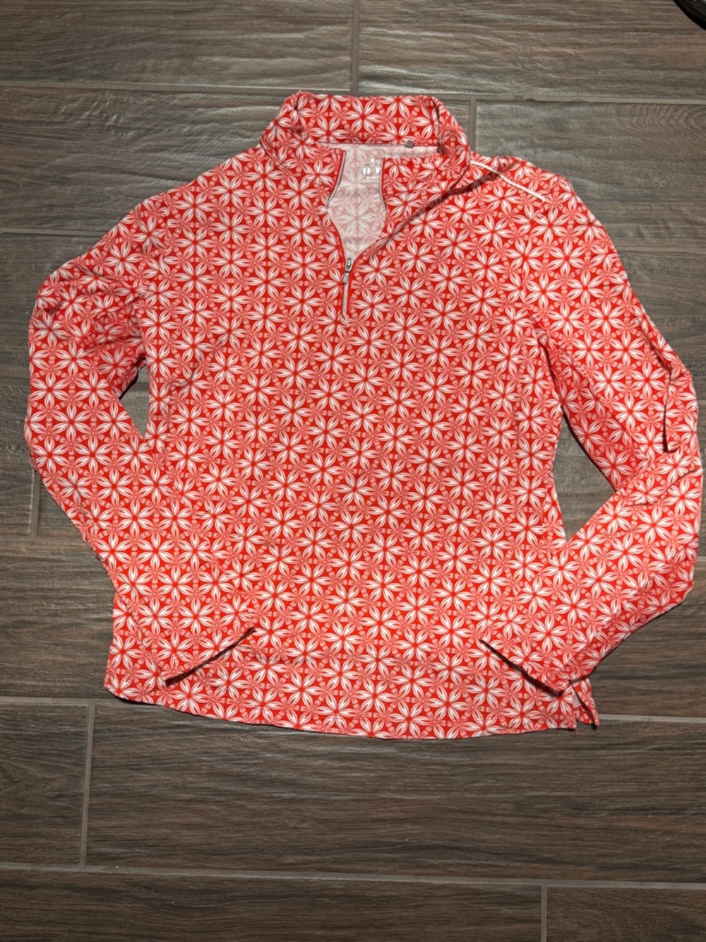 N’vo Women’s Sport Shirt. Red/White top 1/4 zip - size M - golf, tennis, hiking